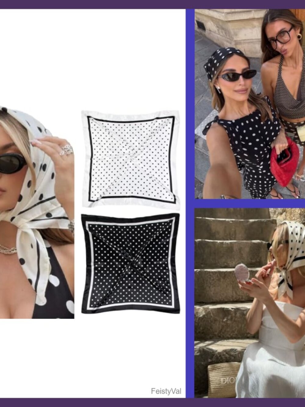 Silk Blend Head Scarf 35x35 Polka Dot Bandana Hair Wrap